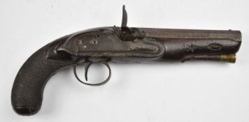 Essex of London .577 flintlock pistol with named lock, engraved trigger guard and top plate,