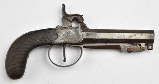 Dougall of Glasgow percussion hammer action pocket pistol with sprung bayonet, engraved locks,