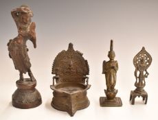 Four Indian bronzes comprising three deities/ and a shrine or censer, largest 22cm tall.