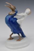Rosenthal porcelain figure of girl riding a toucan impressed H41 mark to base, H24cm