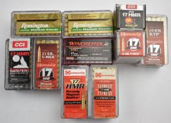 Over four-hundred-and-fifty .17 rifle cartridges including CCI, Winchester, Hornady etc, all in