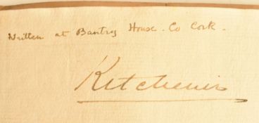 Autograph of Herbert Kitchener, written at Bantry House, County Cork in a book with further