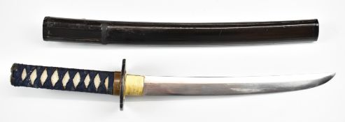 Japanese Wakizashi Samurai sword with shagreen handle, pierced tsuba, ornate fuchi with insect and