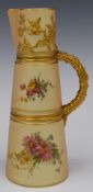 Royal Worcester blush ivory tusk vase decorated with flowers, H21cm