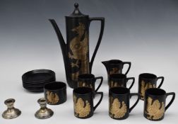John Cuffley for Portmeirion retro Phoenix coffee set and pair of hallmarked silver candlesticks