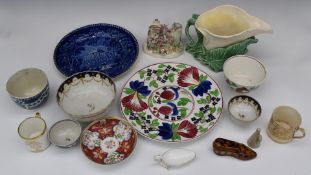 Large collection of 18th to 20thC ceramics including tea bowls, coffee cans, large salt glazed