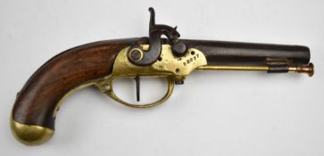 Manbeuge French percussion converted from flintlock hammer action service pistol with named brass