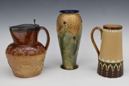 Royal Doulton vase / jug and a salt glazed jug with a hallmarked silver mount