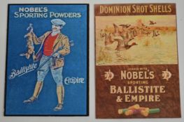 Two modern Nobel's shotgun cartridge shop display or advertising boards 'Dominion Shot Shells