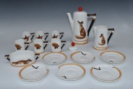 Royal Doulton coffee set decorated in Reynard the Fox pattern, tallest 28cm