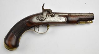 Unnamed percussion converted from flintlock hammer action coat pistol with engraved brass trigger