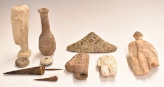 Ten Greek, Roman, Neolithic and similar antiquities including including a pot, largest piece 18cm