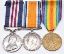 Royal Artillery WW1 Military Medal group of three comprising Military Medal, War Medal and Victory