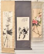 Eleven Chinese 19th/20thC scroll paintings, largest 152 x 50cm