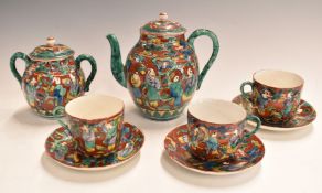 Chinese 19th/ 20thC part tea set with enamelled decoration, tallest 16.5cm