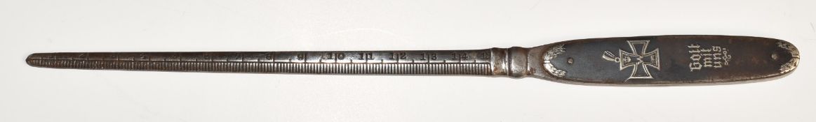 Imperial German WW1 patriotic letter opener with 16cm blade marked in inches on one side and