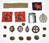 British Army WW2 Women's Transport Service FANY cap and collar badges, buttons and cloth example,