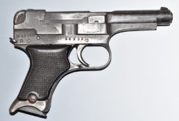 Deactivated Japanese WWII Nambu type 94 semi-automatic 8mm service pistol with chequered grips,