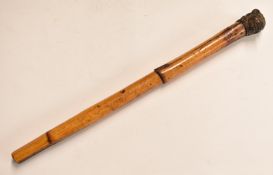 Bronze lion head walking stick finial with gilt decoration, mounted on bamboo part walking stick.