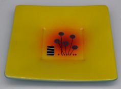Richard Godfrey studio pottery shallow dish with flower decoration, 20 x 20cm