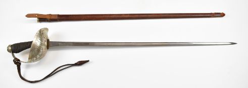 British 1912 pattern Cavalry Officer's sword with bowl, guard 89cm decorated fullered blade, GR