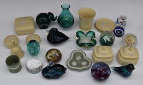 Collection of Wedgwood Jasperware, Caithness paperweights etc