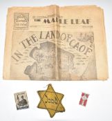 WW2 Holocaust Identification badge together with a plastic Nazi pin badge with Reichskriegs Flagge