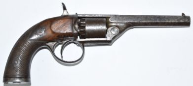 Devisme of Paris 7mm six-shot single action percussion revolver with internal hammer, chequered