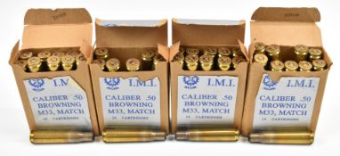 Forty empty brass.50 calibre Browning M33 Match rifle cartridge cases, all in original boxes.
