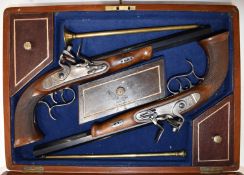 A pair of Armi Sport William Parker .45 flintlock dueling pistols with engraved locks marked '
