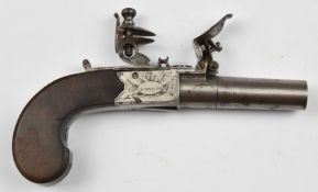 Twigg of London flintlock pocket pistol with named and engraved locks, folding trigger, vacant