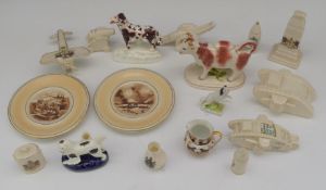 Collection of ceramics, some 19thC Staffordshire including cow creamer, Spode Bruce Bairnsfather for