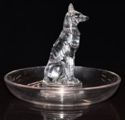 Lalique Chien pin dish featuring an Art Deco style seated German Shepherd or similar dog to the