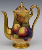 Royal Worcester painted fruit teapot signed by H Price, H18cm