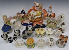 Collection of 19th/20thC Staffordshire pastille burners, Coalport cottage figures etc, tallest 27cm
