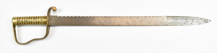 British 1856 pattern Pioneer's saw back sword with brass grips and hilt, some stamps to ricasso,
