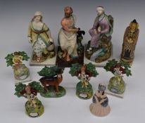 Collection of 19thC Staffordshire pearlware / creamware and bocage figures including earlier