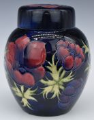 Moorcroft large ginger jar decorated in the Anemone pattern, H21cm, with box