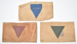 Three WW2 German Nazi Third Reich concentration camp identification arm bands for Emigrant,