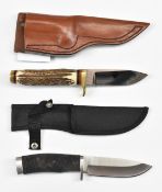 Two hunting knives comprising Buck with 12cm blade and sheath and a Wayne Potter example with 10cm