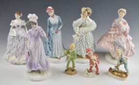 Eight Royal Worcester figurines including a set of four Walking Out Dresses, tallest 26cm