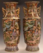 A pair of Japanese floor vases with figural scenes, 61cm tall