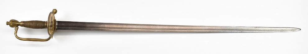 British Georgian Officer's spadroon with brass hilt, wire bound grip, some etching remaining to