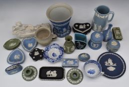 Collection of Wedgwood Jasperware including flared vase, Queens Ware jug, Parian figure etc, tallest