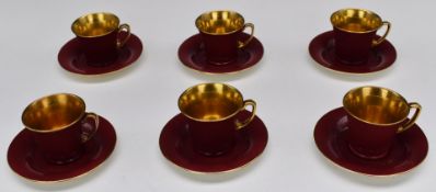 Crown Devon set of six cups and saucers with gilt interiors