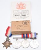 Family Medals for the Brown family comprising WW1 medal 1914-1915 Star named to R Brown, Stoker