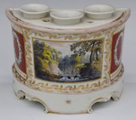 Pinxton bough pot and cover c1800 decorated with a river landscape, Roman style temple and figures
