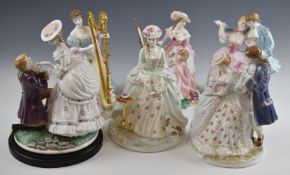 Six Royal Worcester figurines from The Graceful Arts series and The Age of Courtship series etc,