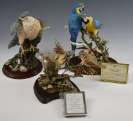 Three Country Artists bird figures 'Sapphire and Gold', 'Autumn Gatherings' and 'Sparrowhawk', in