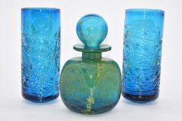 Mdina bottle with stopper and a pair of and trailed vases, tallest 20cm